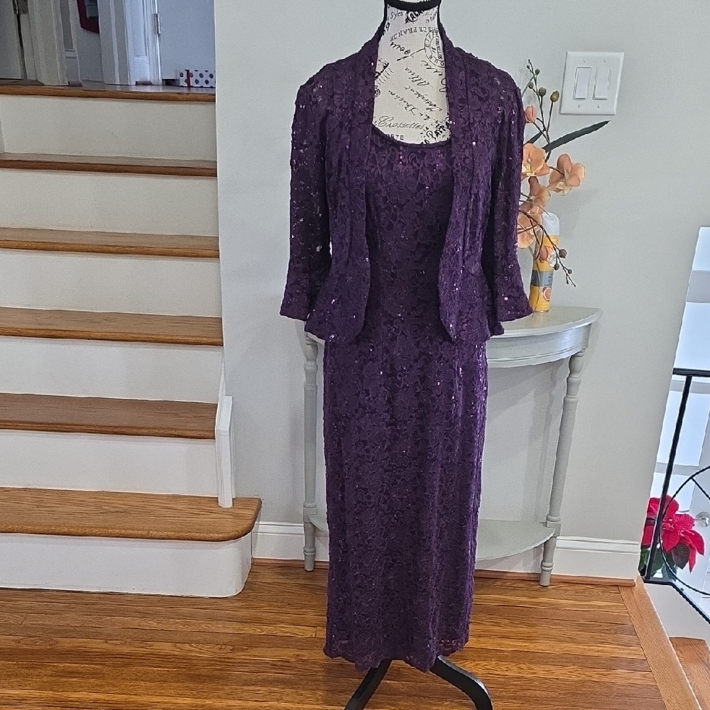 R&M Richards Petite Purple Lace Dress